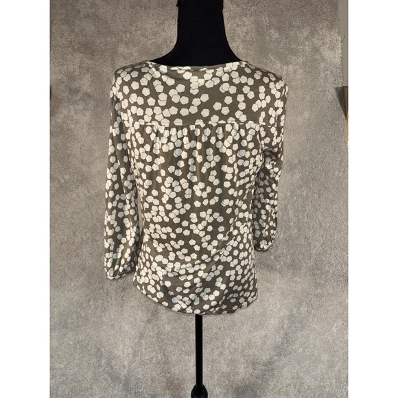 boden lyocell wool blouse tan white print soft tassel peasant sleeve - Picture 2 of 11